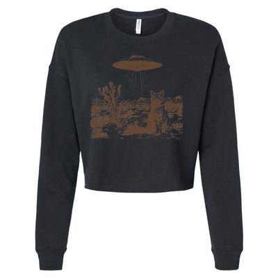 Retro 90s Western Vintage Ufo Cowboy Cat Wild West Kitten Gift Cropped Pullover Crew