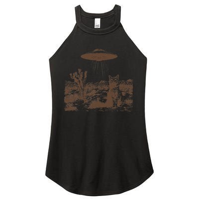 Retro 90s Western Vintage Ufo Cowboy Cat Wild West Kitten Gift Women's Perfect Tri Rocker Tank