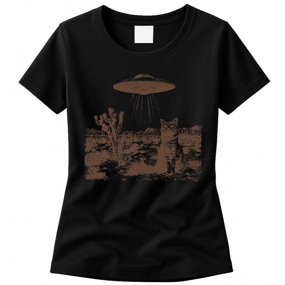 Retro 90s Western Vintage Ufo Cowboy Cat Wild West Kitten Gift Womens T-Shirt