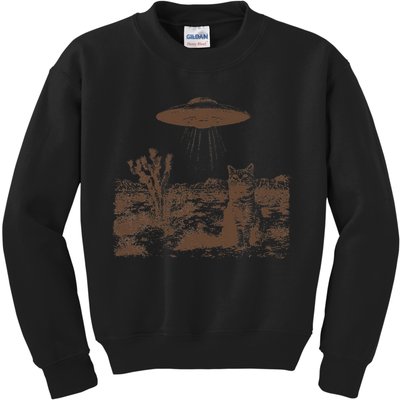 Retro 90s Western Vintage Ufo Cowboy Cat Wild West Kitten Gift Kids Sweatshirt