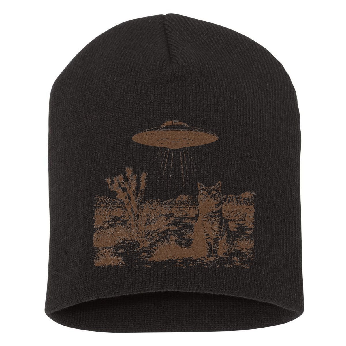 Retro 90s Western Vintage Ufo Cowboy Cat Wild West Kitten Gift Short Acrylic Beanie
