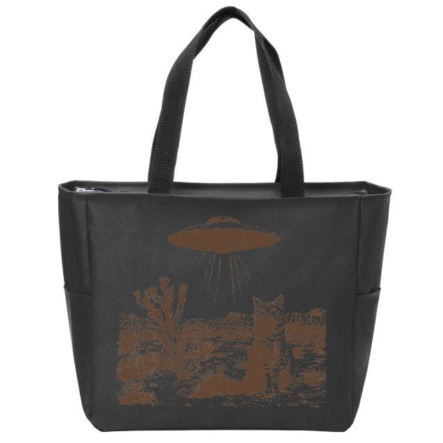 Retro 90s Western Vintage Ufo Cowboy Cat Wild West Kitten Gift Zip Tote Bag