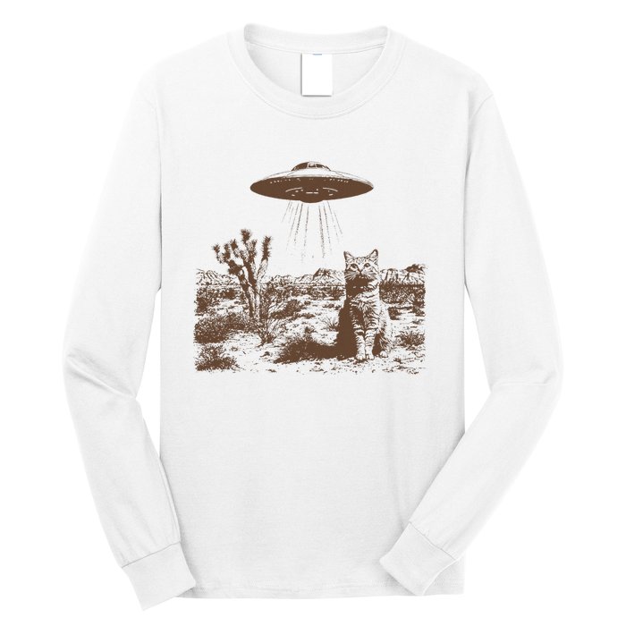 Retro 90s Western Vintage Ufo Cowboy Cat Wild West Kitten Long Sleeve Shirt