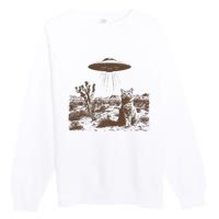 Retro 90s Western Vintage Ufo Cowboy Cat Wild West Kitten Premium Crewneck Sweatshirt