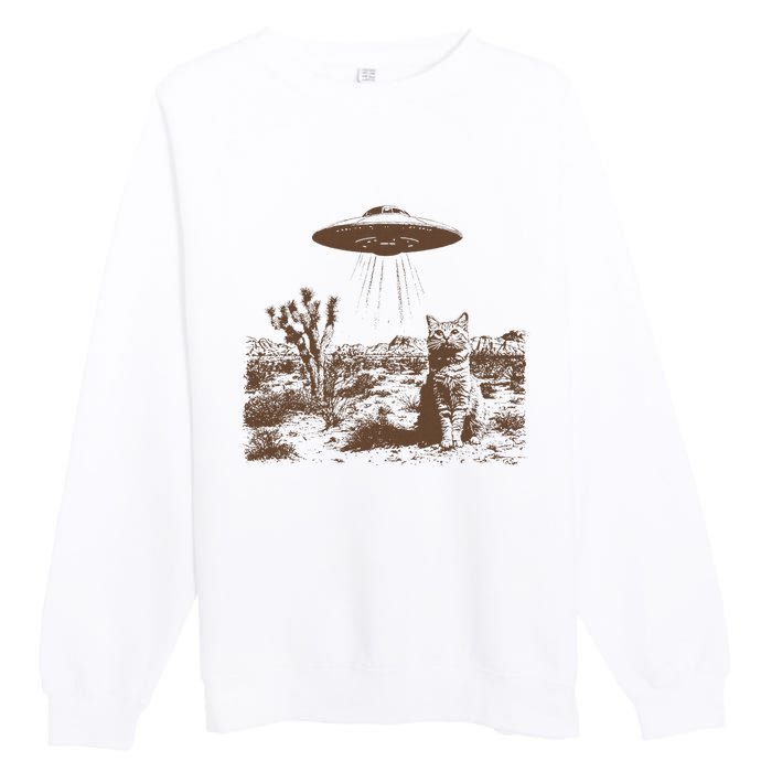 Retro 90s Western Vintage Ufo Cowboy Cat Wild West Kitten Premium Crewneck Sweatshirt