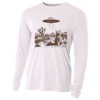 Retro 90s Western Vintage Ufo Cowboy Cat Wild West Kitten Cooling Performance Long Sleeve Crew