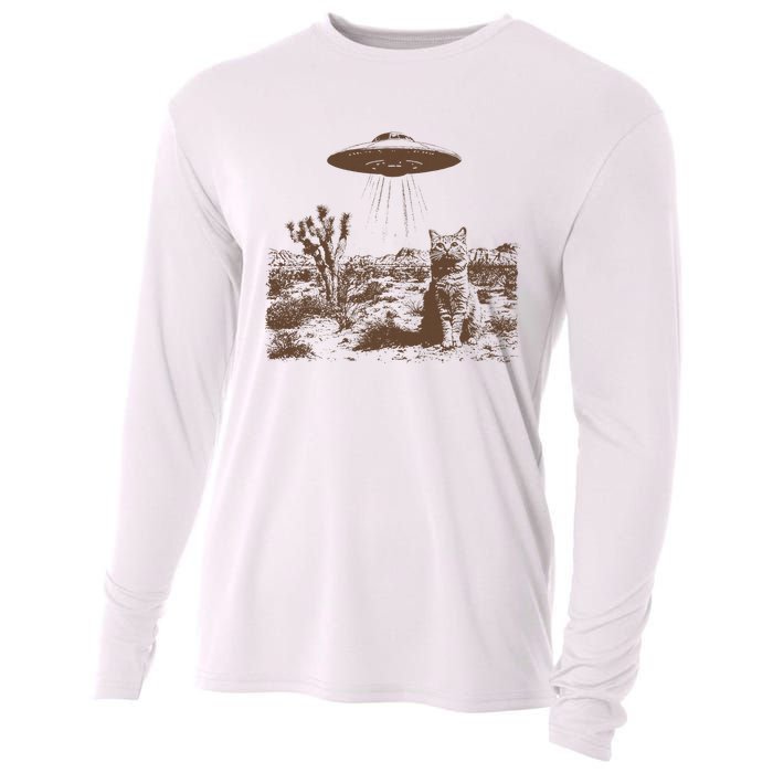 Retro 90s Western Vintage Ufo Cowboy Cat Wild West Kitten Cooling Performance Long Sleeve Crew