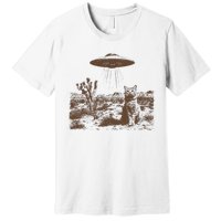 Retro 90s Western Vintage Ufo Cowboy Cat Wild West Kitten Premium T-Shirt