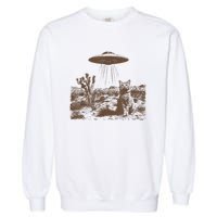 Retro 90s Western Ufo Cowboy Cat Wild West Kitten Vintage Garment-Dyed Sweatshirt