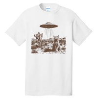 Retro 90s Western Ufo Cowboy Cat Wild West Kitten Vintage Tall T-Shirt