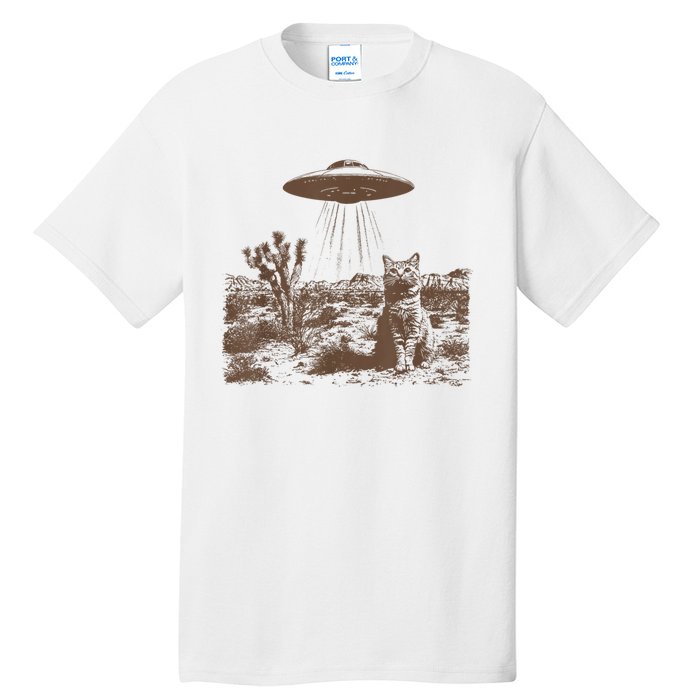 Retro 90s Western Ufo Cowboy Cat Wild West Kitten Vintage Tall T-Shirt