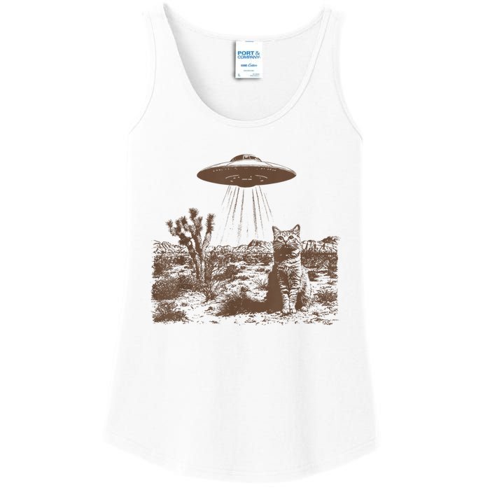 Retro 90s Western Ufo Cowboy Cat Wild West Kitten Vintage Ladies Essential Tank