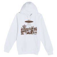 Retro 90s Western Ufo Cowboy Cat Wild West Kitten Vintage Premium Pullover Hoodie