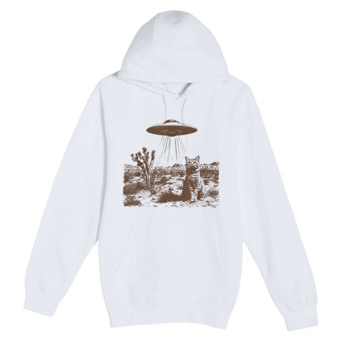 Retro 90s Western Ufo Cowboy Cat Wild West Kitten Vintage Premium Pullover Hoodie