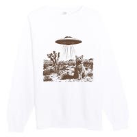 Retro 90s Western Ufo Cowboy Cat Wild West Kitten Vintage Premium Crewneck Sweatshirt