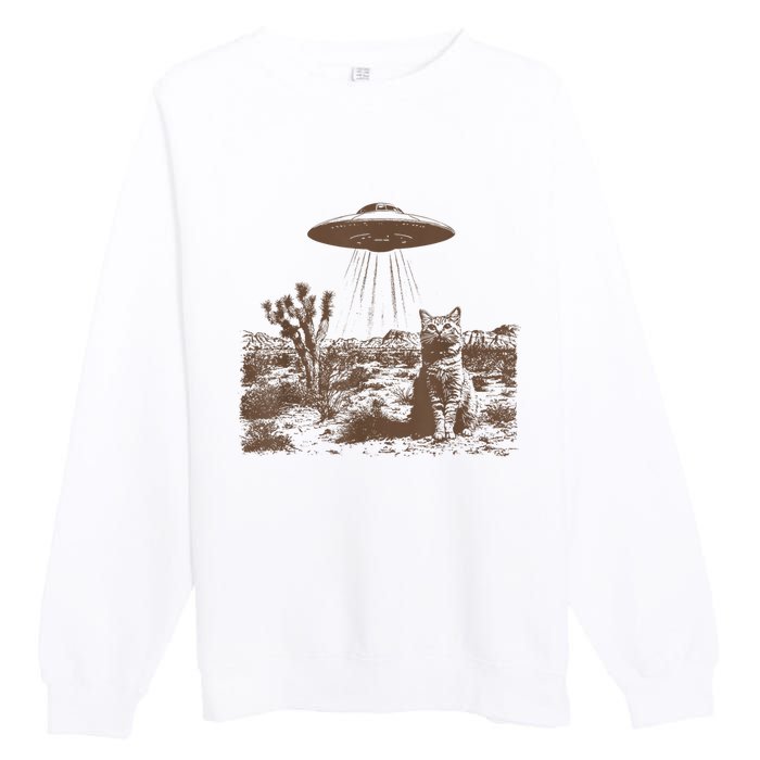 Retro 90s Western Ufo Cowboy Cat Wild West Kitten Vintage Premium Crewneck Sweatshirt