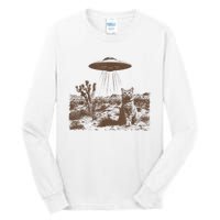 Retro 90s Western Ufo Cowboy Cat Wild West Kitten Vintage Tall Long Sleeve T-Shirt