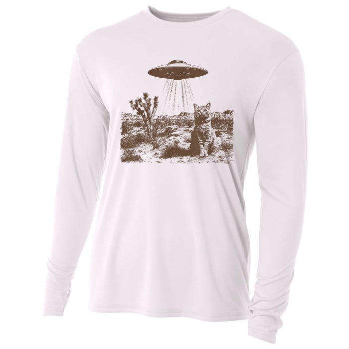 Retro 90s Western Ufo Cowboy Cat Wild West Kitten Vintage Cooling Performance Long Sleeve Crew