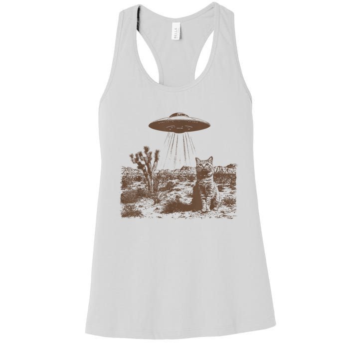 Retro 90s Western Ufo Cowboy Cat Wild West Kitten Vintage Women's Racerback Tank