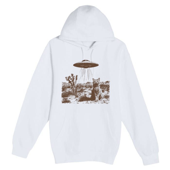 Retro 90s Western Vintage Ufo Cowboy Cat Wild West Kitten Premium Pullover Hoodie