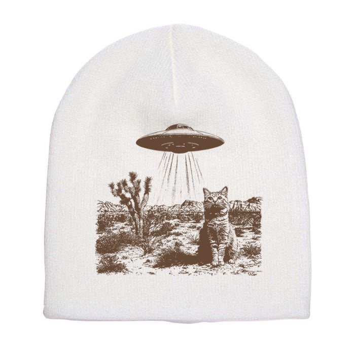 Retro 90s Western Vintage Ufo Cowboy Cat Wild West Kitten Short Acrylic Beanie