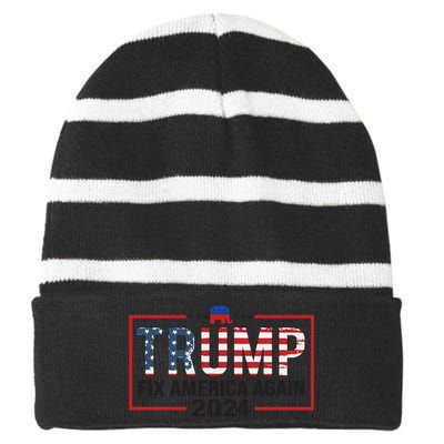 Rejuvenate America 2024 Patriotic Theme Striped Beanie with Solid Band