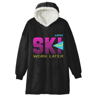 Retro Aspen 80s Colorado Skiing Hooded Wearable Blanket