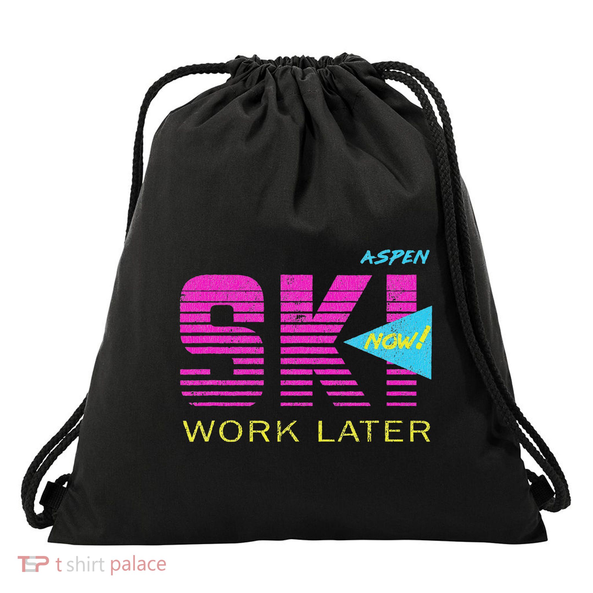 Retro Aspen 80s Colorado Skiing Drawstring Bag