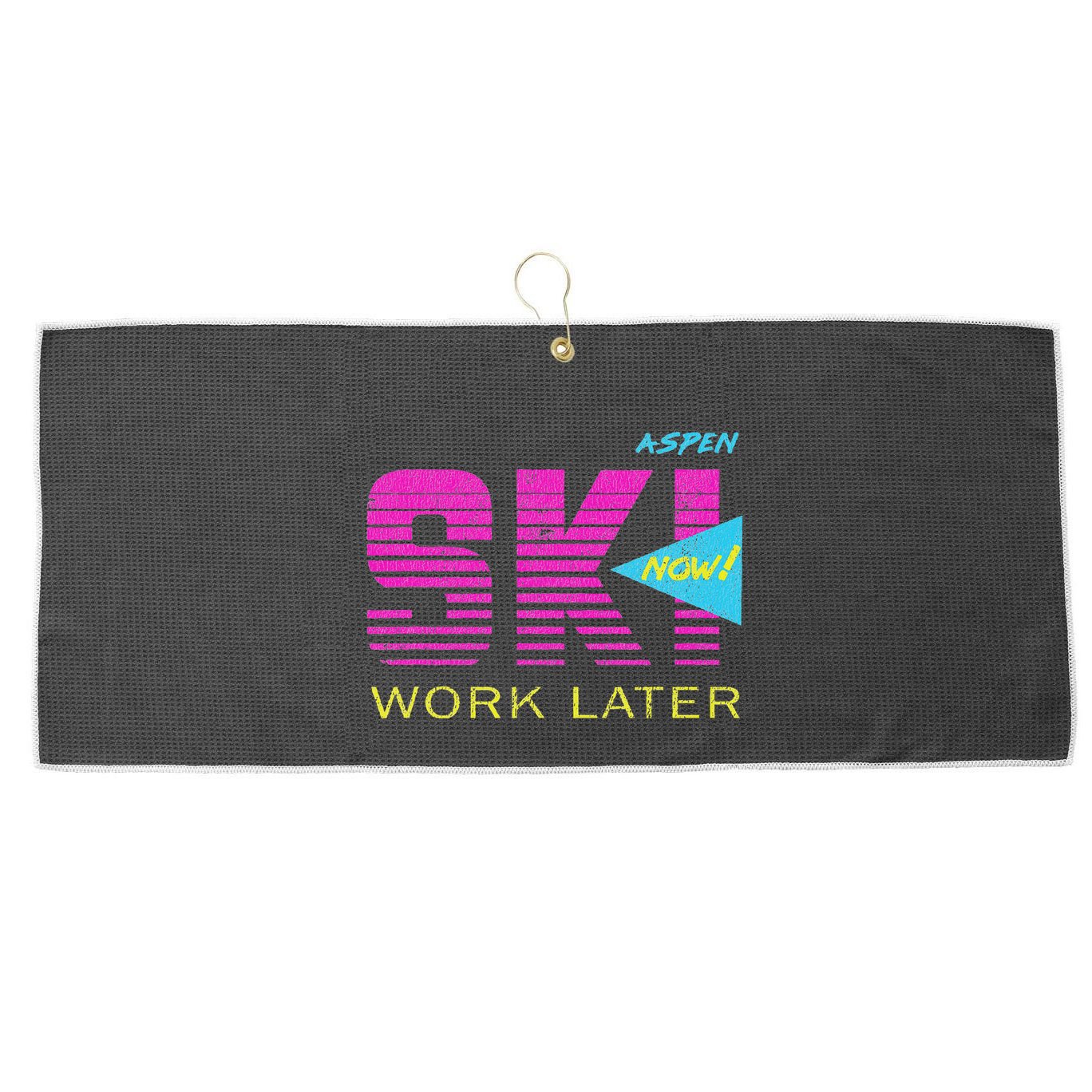 Retro Aspen 80s Colorado Skiing Large Microfiber Waffle Golf Towel