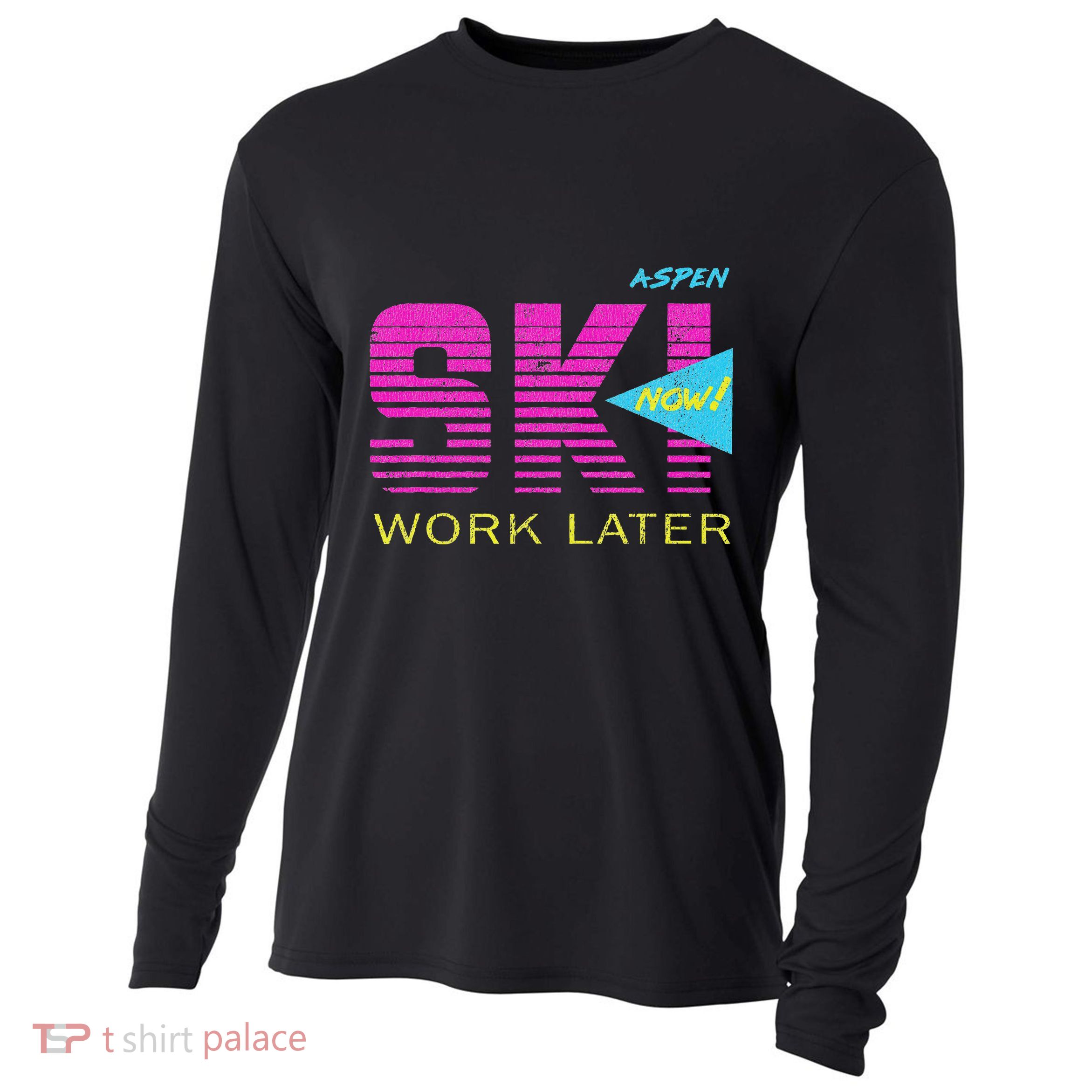 Retro Aspen 80s Colorado Skiing Cooling Performance Long Sleeve Crew