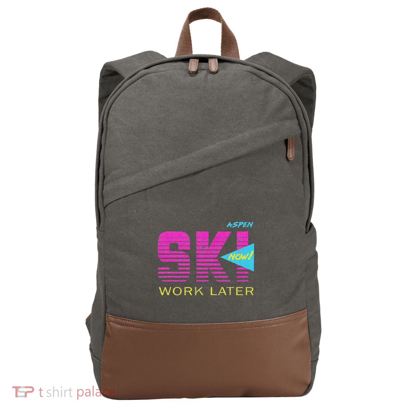Retro Aspen 80s Colorado Skiing Cotton Canvas Backpack