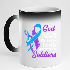 Rheumatoid Arthritis Awareness Ribbon God Strongest Soldiers Gift 11oz Black Color Changing Mug