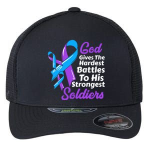 Rheumatoid Arthritis Awareness Ribbon God Strongest Soldiers Gift Flexfit Unipanel Trucker Cap