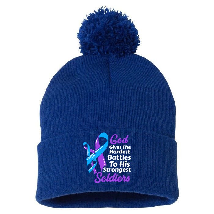 Rheumatoid Arthritis Awareness Ribbon God Strongest Soldiers Gift Pom Pom 12in Knit Beanie