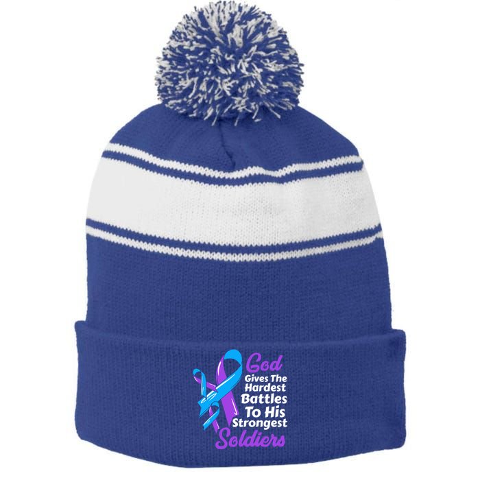 Rheumatoid Arthritis Awareness Ribbon God Strongest Soldiers Gift Stripe Pom Pom Beanie