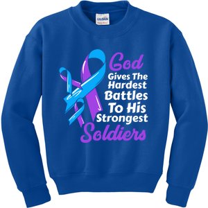 Rheumatoid Arthritis Awareness Ribbon God Strongest Soldiers Gift Kids Sweatshirt