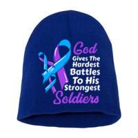 Rheumatoid Arthritis Awareness Ribbon God Strongest Soldiers Gift Short Acrylic Beanie