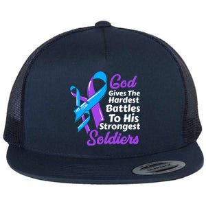 Rheumatoid Arthritis Awareness Ribbon God Strongest Soldiers Gift Flat Bill Trucker Hat