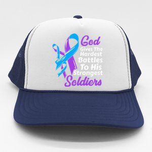 Rheumatoid Arthritis Awareness Ribbon God Strongest Soldiers Gift Trucker Hat