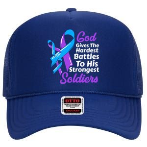 Rheumatoid Arthritis Awareness Ribbon God Strongest Soldiers Gift High Crown Mesh Back Trucker Hat