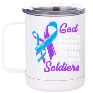 Rheumatoid Arthritis Awareness Ribbon God Strongest Soldiers Gift 12 oz Stainless Steel Tumbler Cup