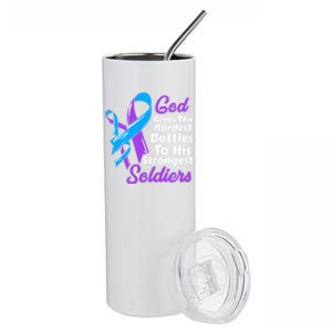 Rheumatoid Arthritis Awareness Ribbon God Strongest Soldiers Gift Stainless Steel Tumbler