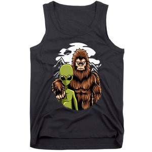 Retro Alien And Bigfoot Sasquatch UFO Believer Tank Top