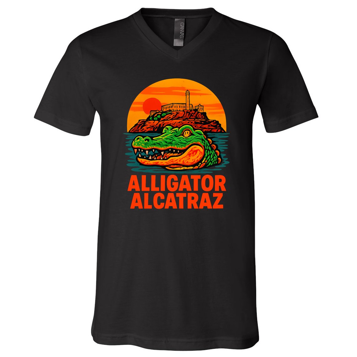 Retro Alligator Alcatraz V-Neck T-Shirt