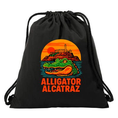 Retro Alligator Alcatraz Drawstring Bag