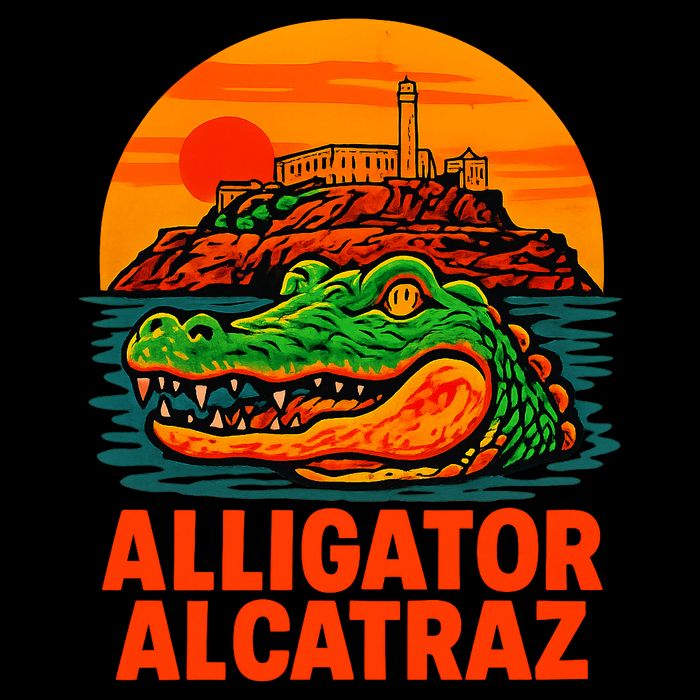 Retro Alligator Alcatraz Drawstring Bag