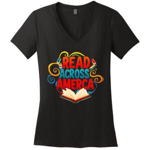 Reads Across America Reading Teacher Books Reader Women's V-Neck T-Shirt