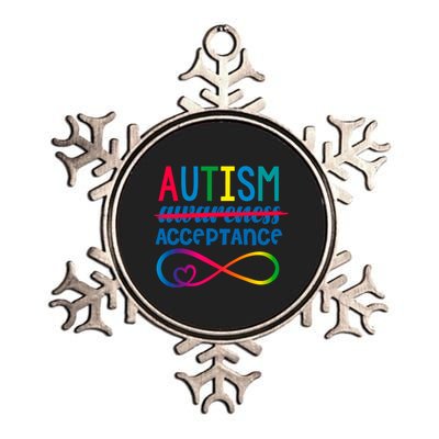 Retro Autism Acceptance Red Instead Autism Metallic Star Ornament