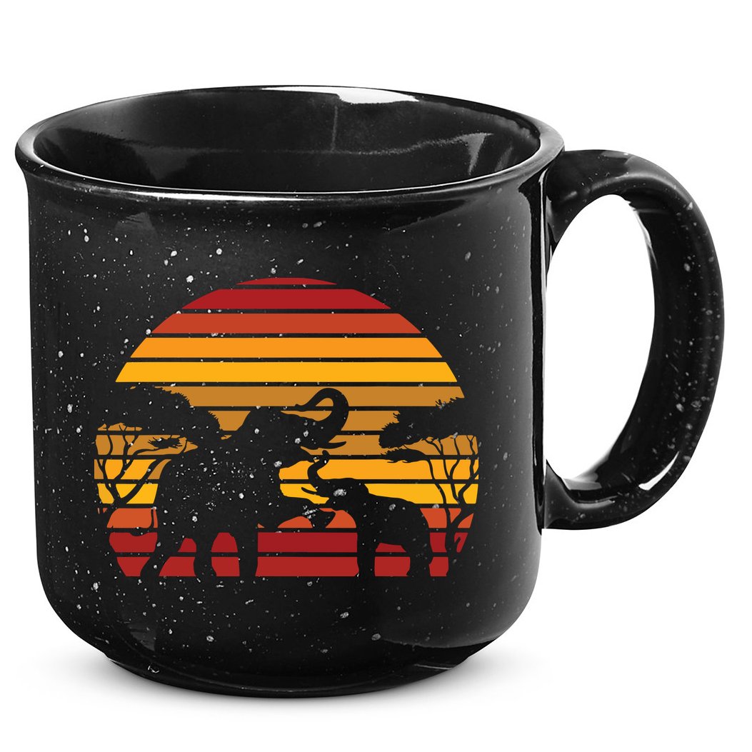 Retro Africa Animal Zoo Keeper Gift Safari Sunset Elephant 15oz Campfire Ceramic Mug