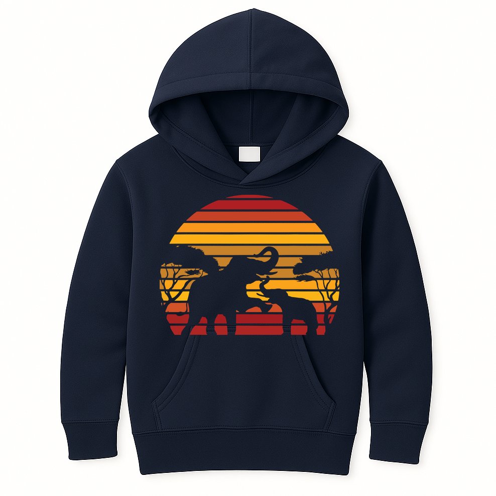 Retro Africa Animal Zoo Keeper Gift Safari Sunset Elephant Kids Hoodie